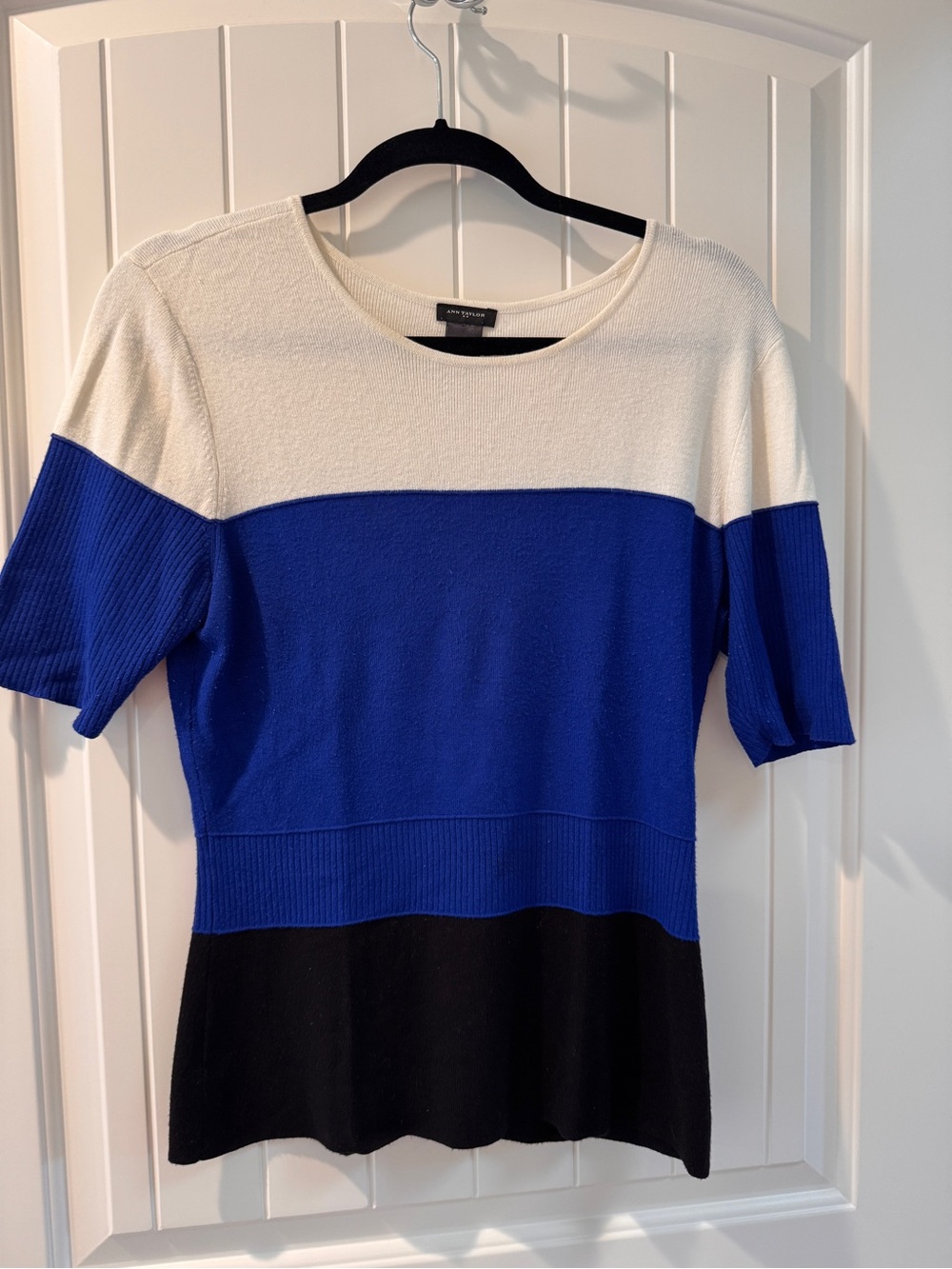 Ann Taylor Factory Colorblock Scoop Neck Sweater - White, Royal Blue, Black